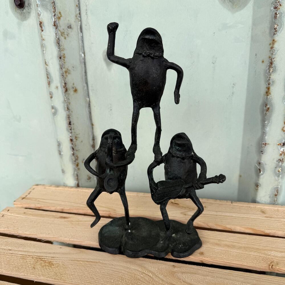 Vintage Bronze Frogs Figurine Musical Whimsical Frog Creatures